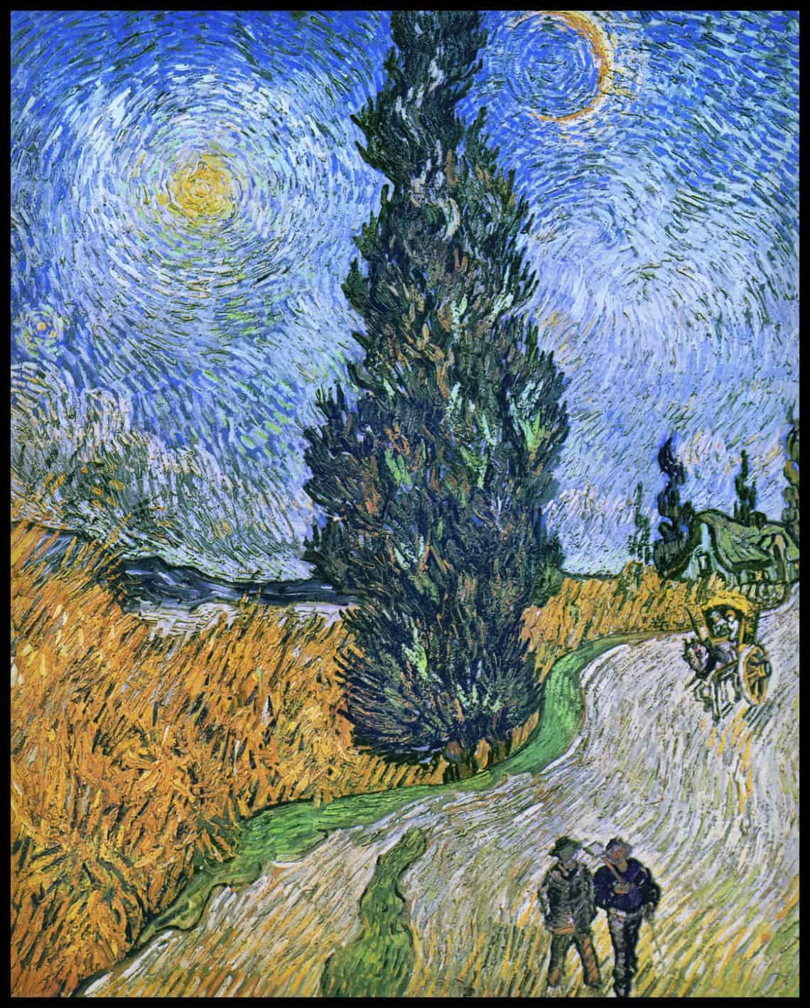 Rue avec cyprès et étoile