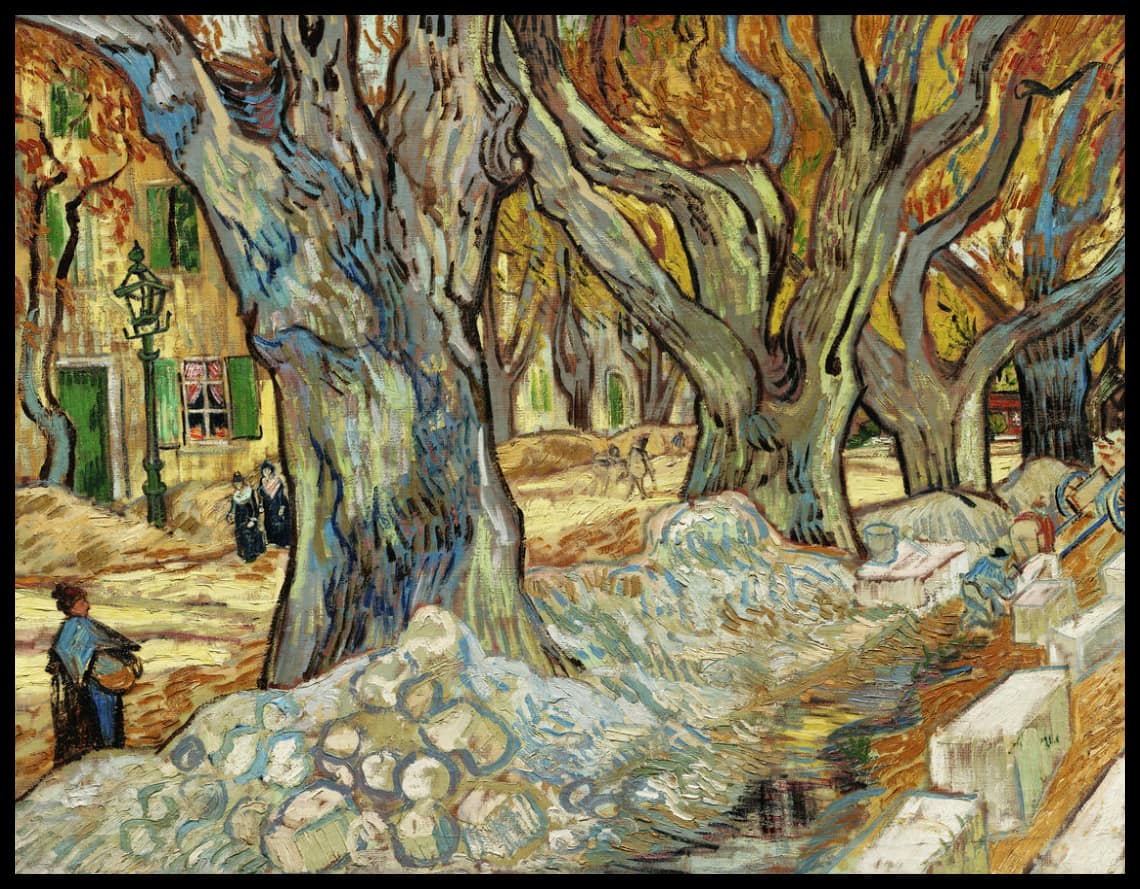 The large plane trees (road workers in Saint-Rémy)