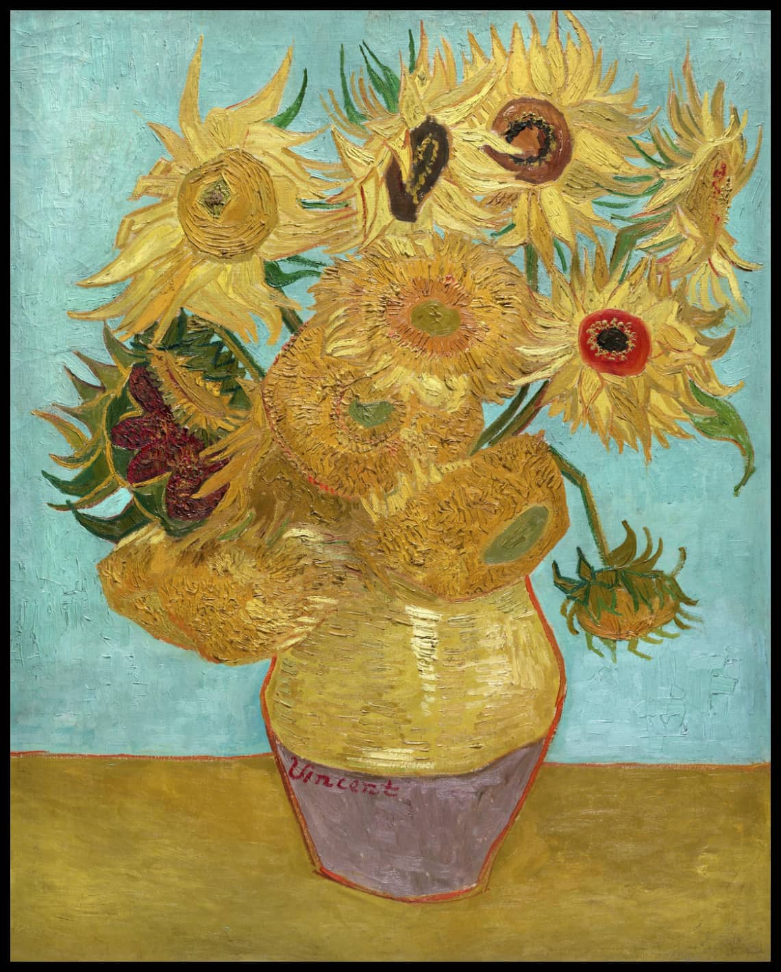 Twelve sunflowers (in a vase)
