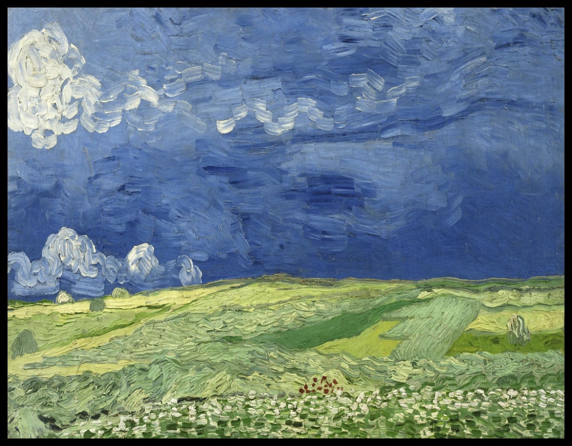 Wheat field under a stormy sky