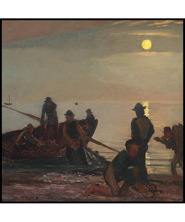 Fishermen in Skagen preparing to go fishing by moonlight