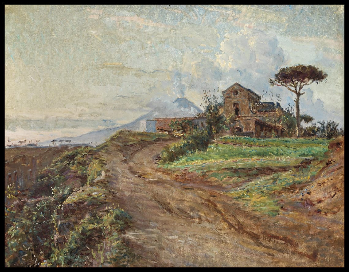 De la partie non excavée de Pompéi. Le mont Vésuve en arrière-plan