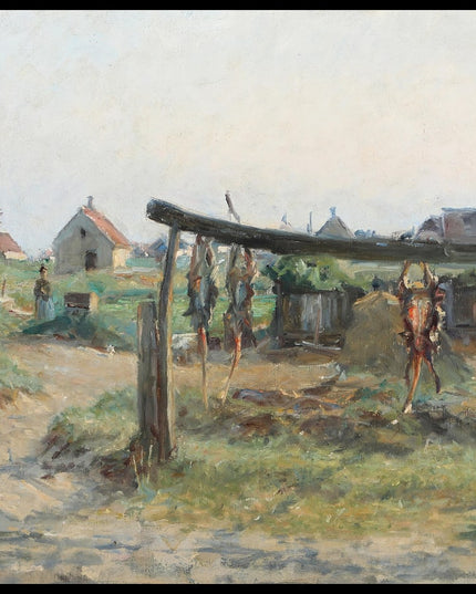 Houses in Skagen Vesterby. The cod is hanging to dry.