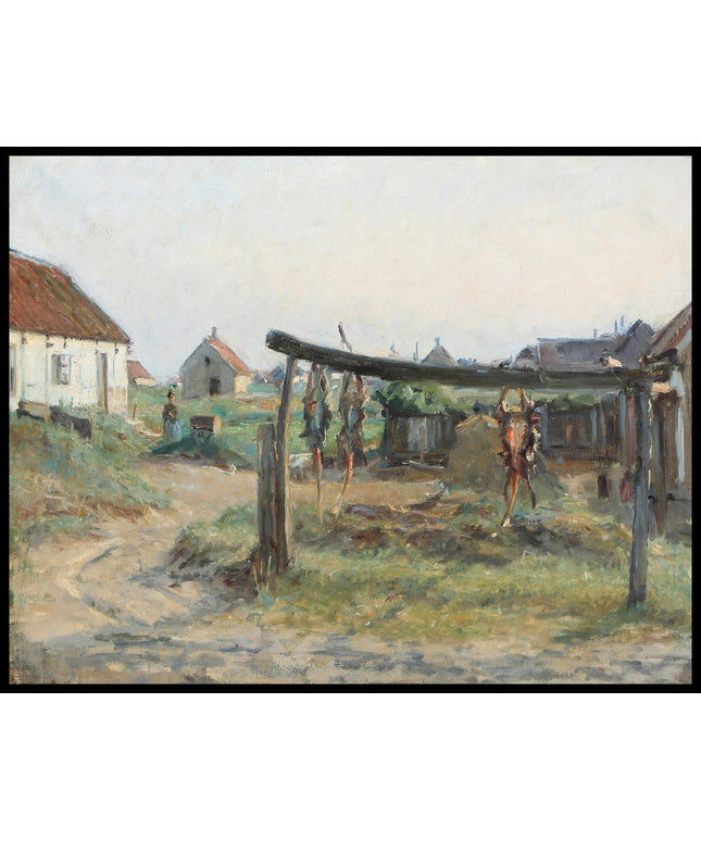 Houses in Skagen Vesterby. The cod is hanging to dry.