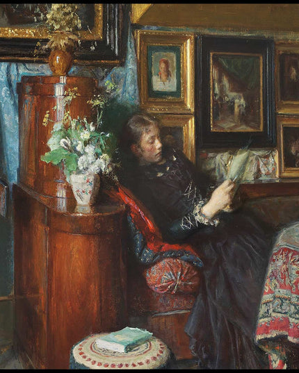 Interior with the artist's wife in the living room