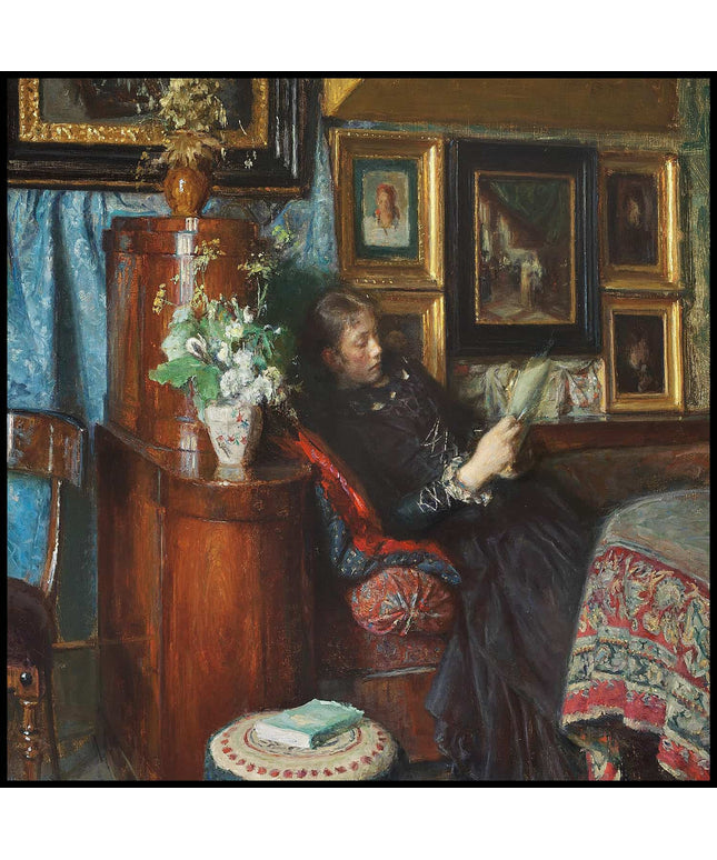 Interior with the artist's wife in the living room