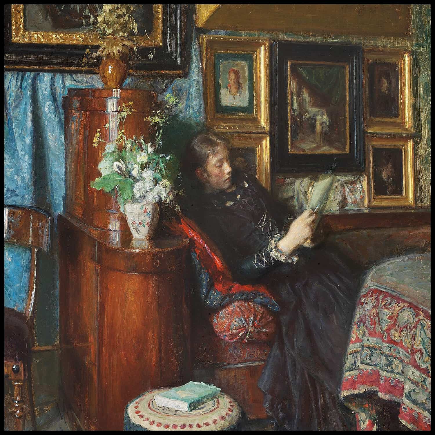 Intérieur avec la femme de l'artiste dans le salon