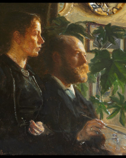 self portrait with palette in hand and wife martha