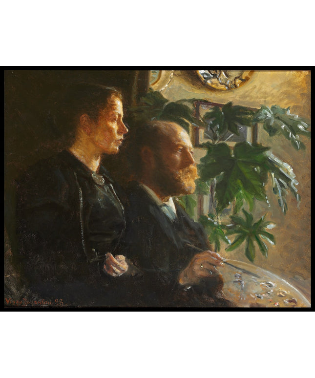 self portrait with palette in hand and wife martha