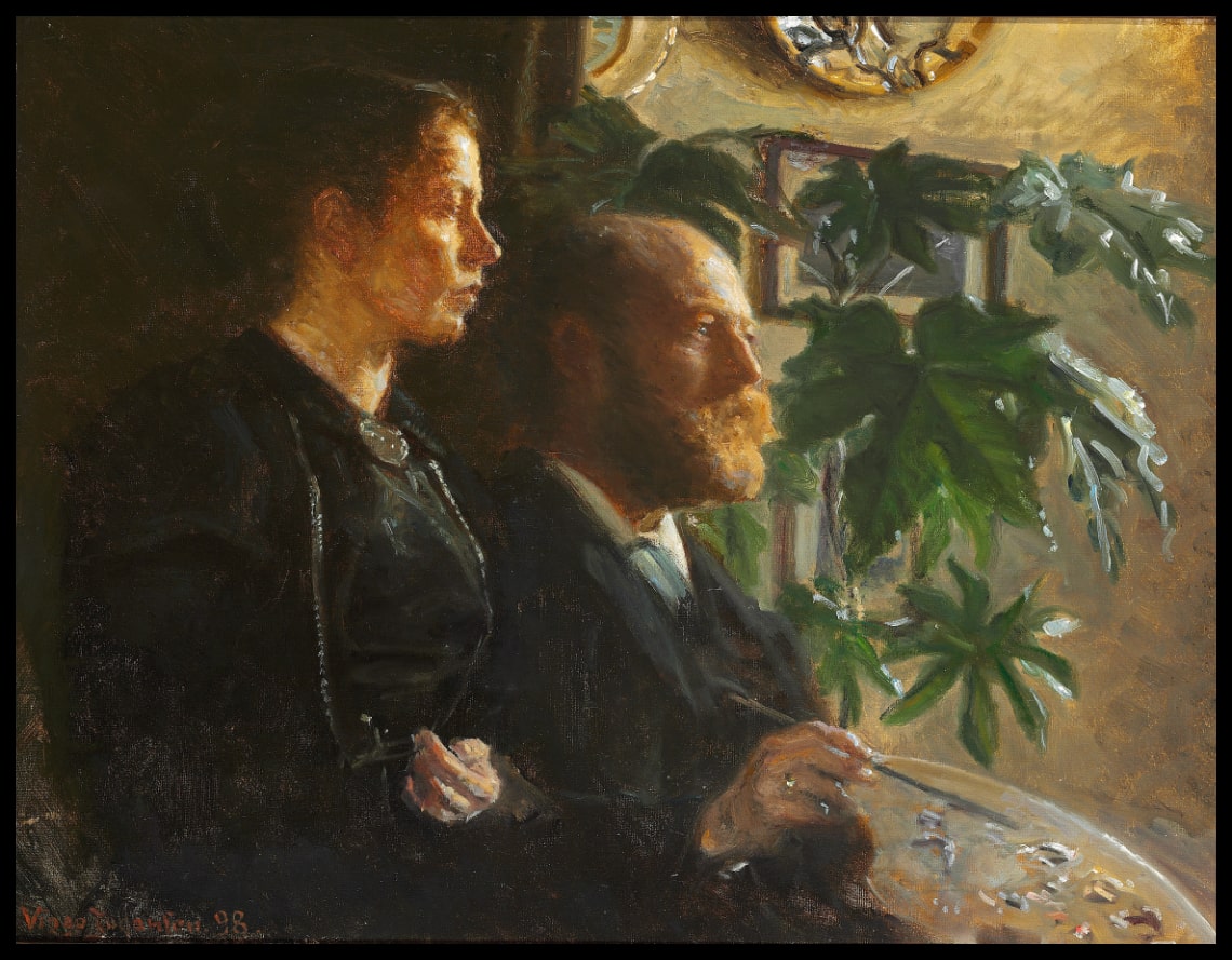 self portrait with palette in hand and wife martha