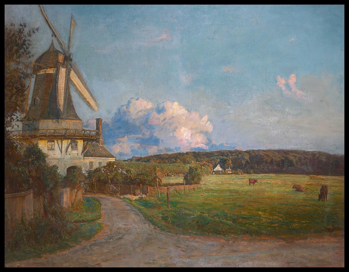 Paysage d'été avec un moulin à vent