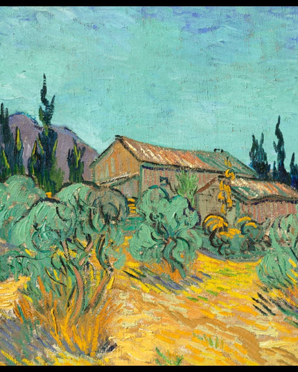 Cabanes de bois parmi les oliviers et cyprès