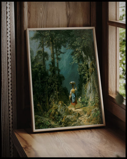 Mädchen mit Ziege im Gebirgstal