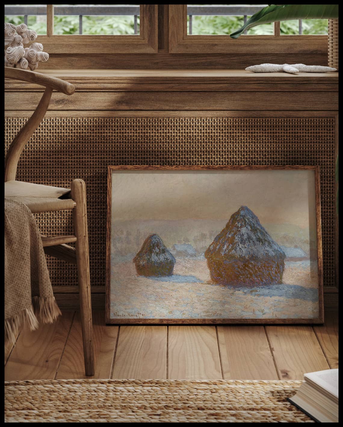 Wheatstacks, Snow Effect, Morning