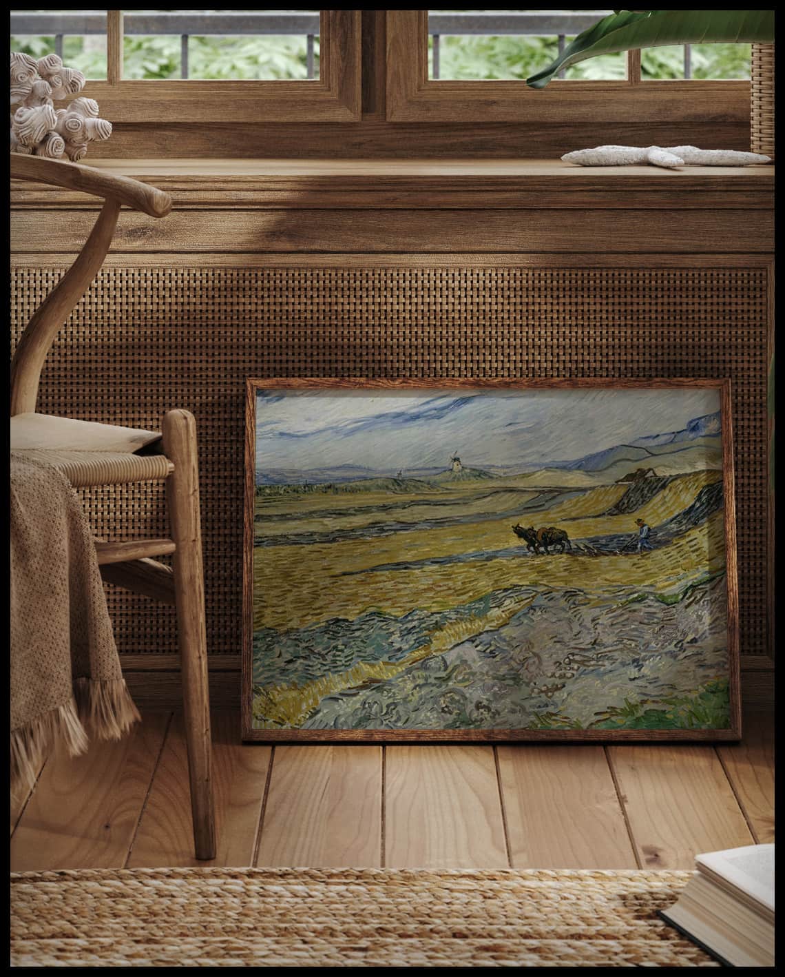 Fenced field with plow