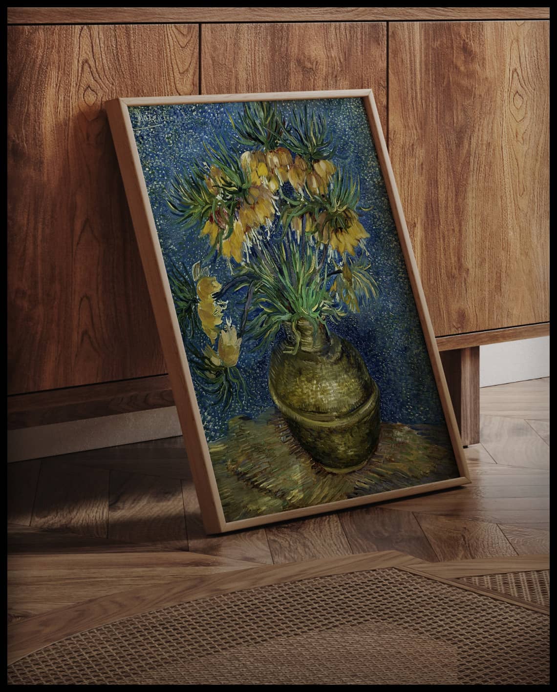 Fritillaria, imperial crown in a copper vase