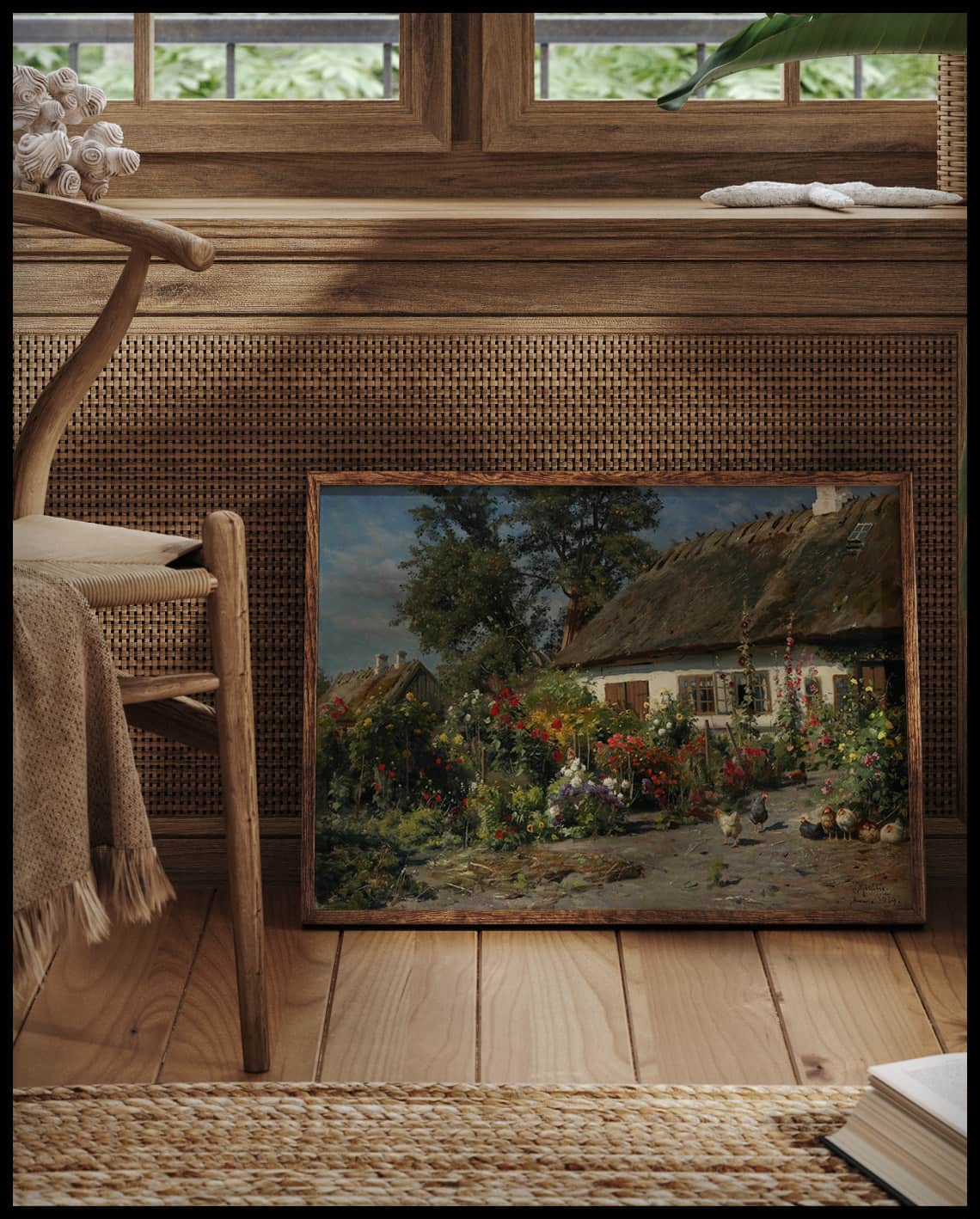 Un jardin de campagne avec des poules
