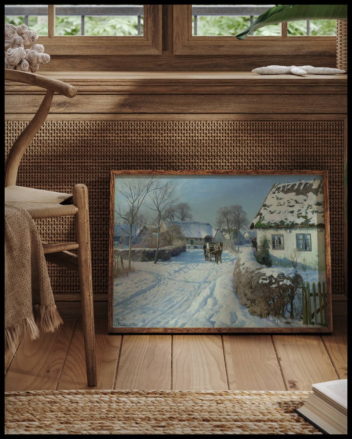 A snow-covered village