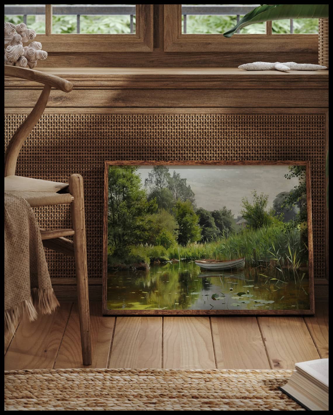 Une forêt avec un bateau à rames