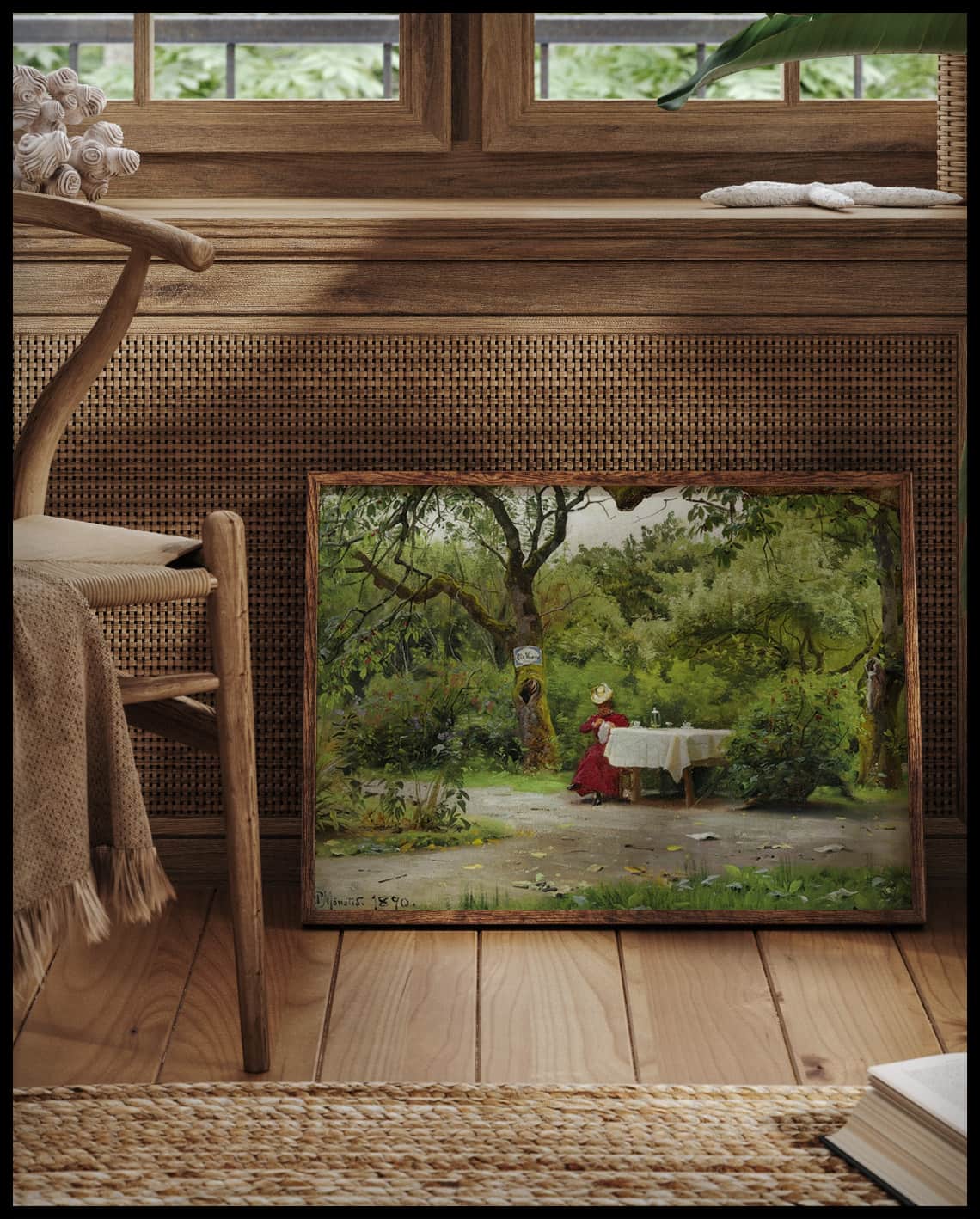 Garden view with elegant lady