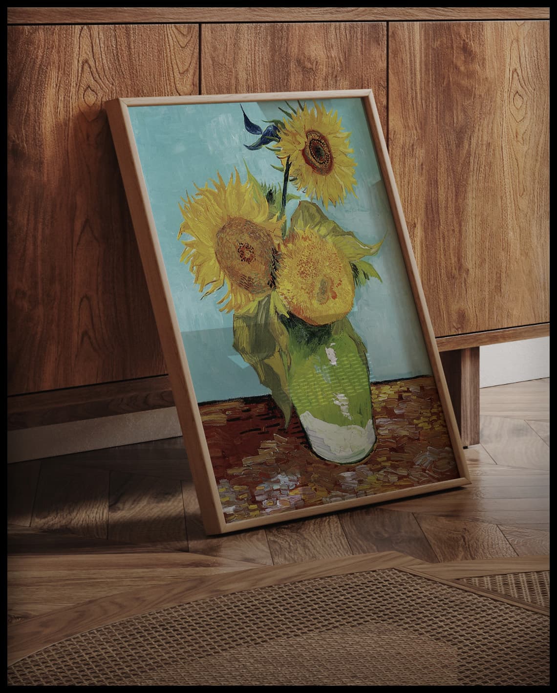 Three sunflowers in a vase