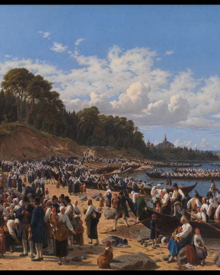 Church-Goers Arriving by Boat at the Parish Church of Leksand on Siljan Lake, Sweden
