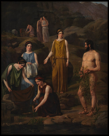 Nausicaa brings the shipwrecked Odysseus clothes