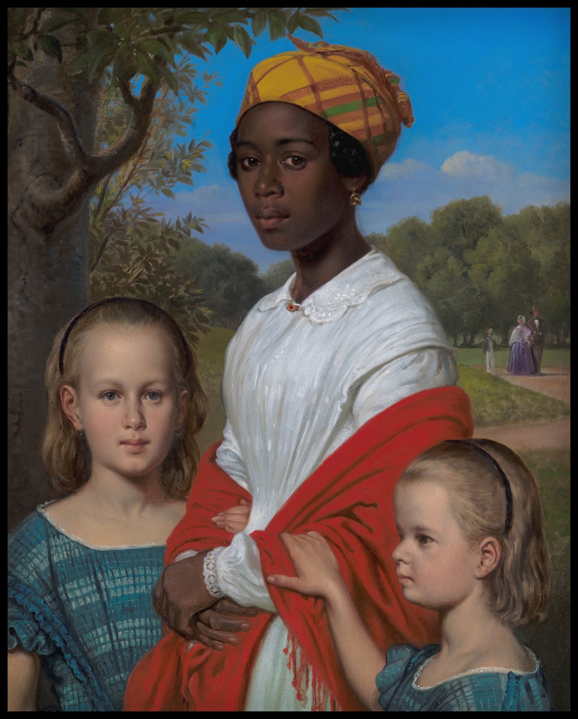 Portrait des filles d'Otto Marstrand et de leur nounou antillaise, Justina Antoine