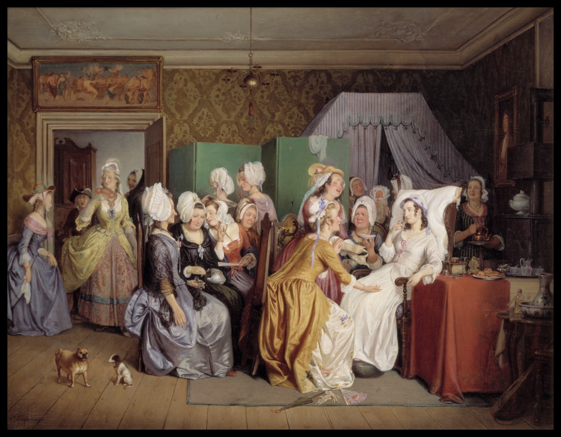 Scène de la pièce The Lying-in de Ludwig Holberg