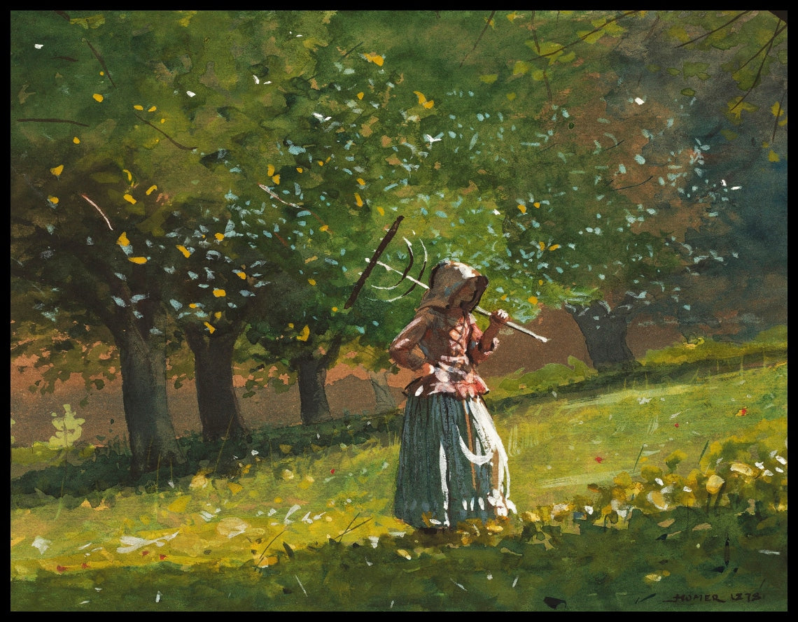 Fille avec râteau en bois
