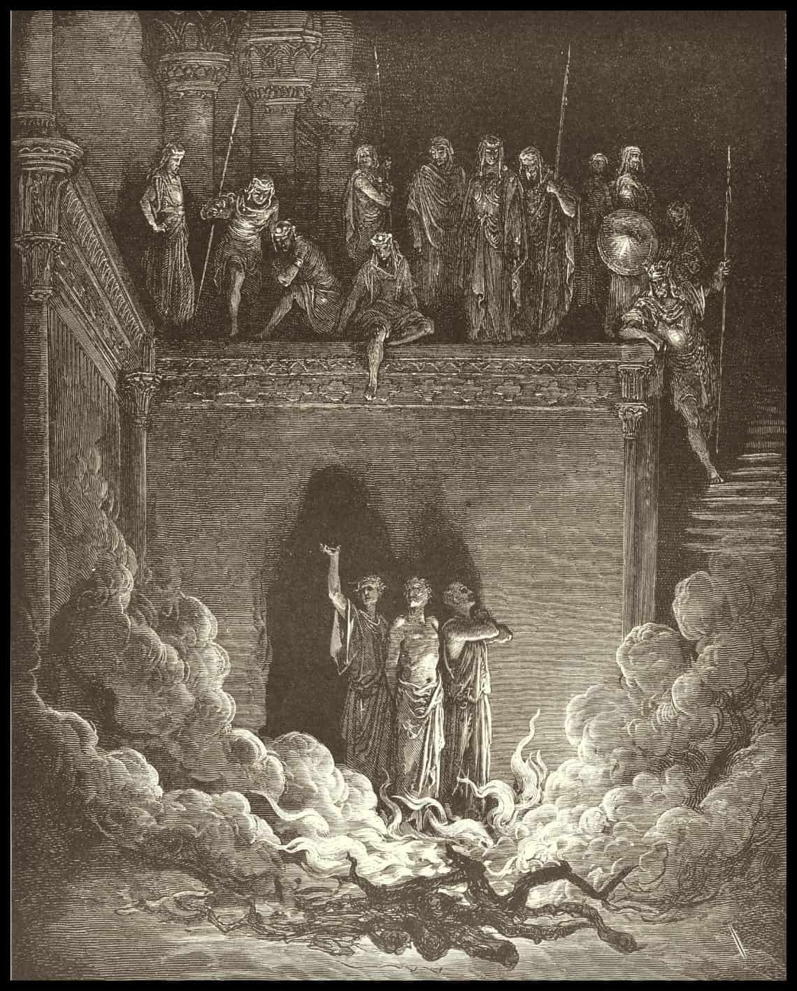 Shadrach meshach et abed nego dans la fournaise